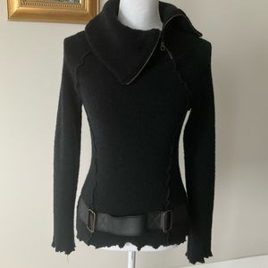 Vintage European sweater with zipper and mock belt